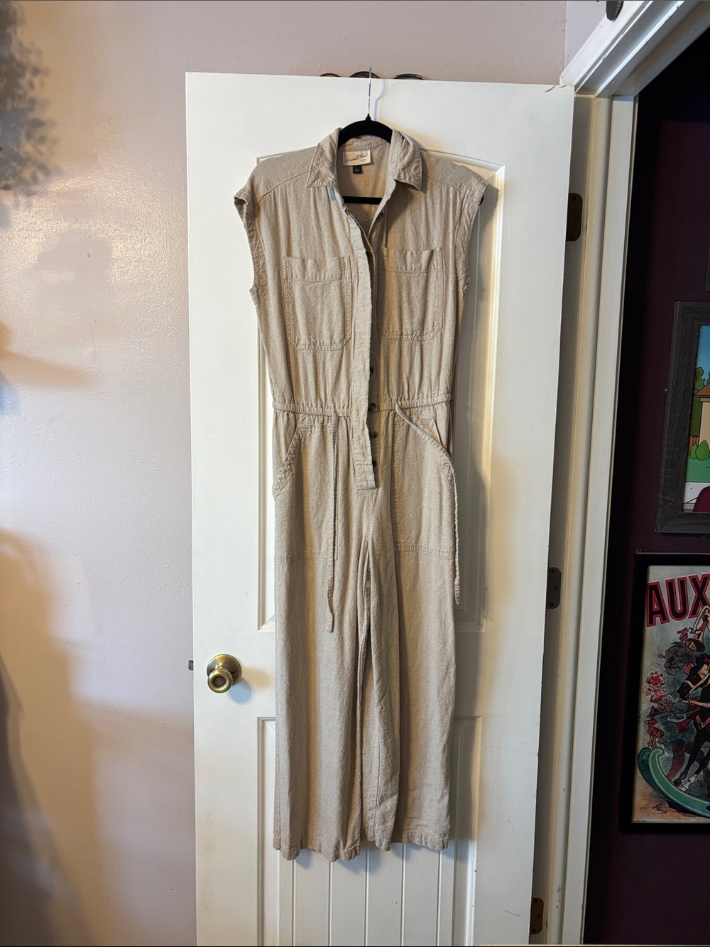 Universal Thread Beige Sleeveless Utility Jumpsuit with Drawstring Waist